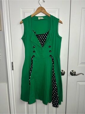 KILLREAL green & polka dot sleeveless retro rockabilly dress